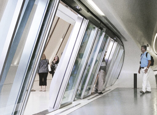 inclined sliding door at transport terminal